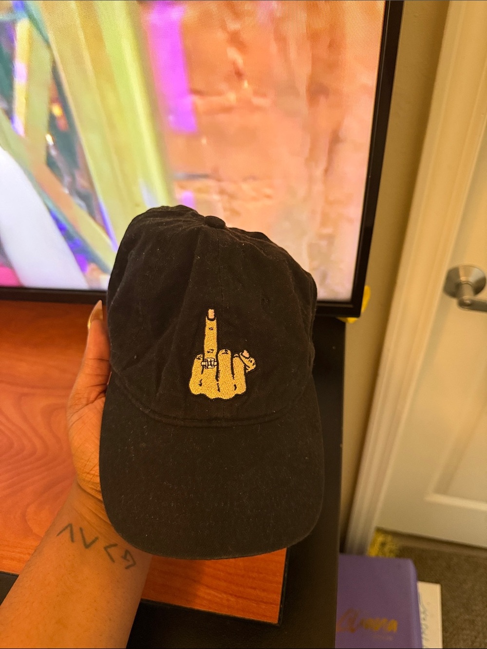 Black Embroidered Middle Finger Dad Hat - Unbranded